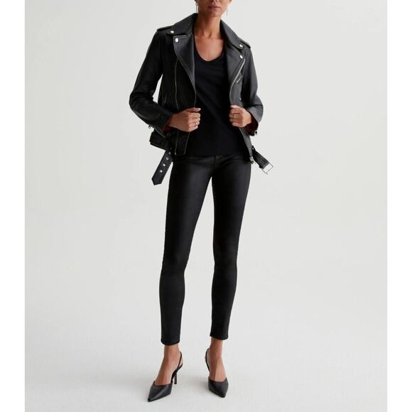 AG Adriano Goldschmied The Farrah Skinny Ankle Jeans 27 Leatherette Super Black - Picture 1 of 14